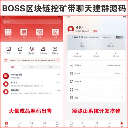 【独家开发】BOSS算力带建群聊天源码  | 签到和玩小游戏获得BT | 互转功能 | web3全球商务链 | 苹果端+安卓端 | 强大的团队推荐制度 | 可仿任何网站 | 